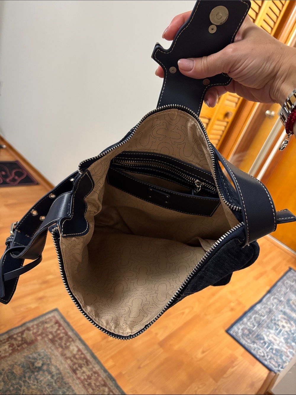 True Religion Dark Indigo Denim Shoulder Bag with Black Strap - Picture 3 of 3